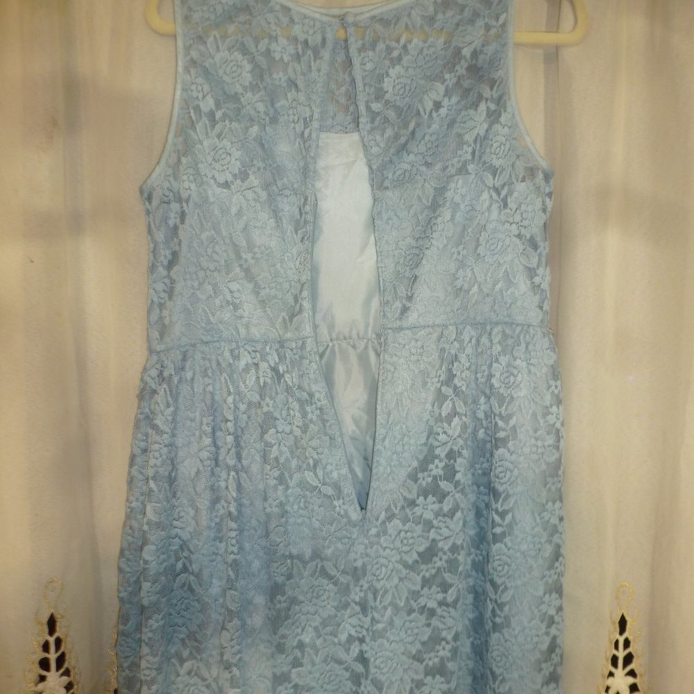 Easter Sale Simply Liliana Lace Dress Sz 12 Blue  Sleeveless Fit Flare Satin Tie - Picture 6 of 9